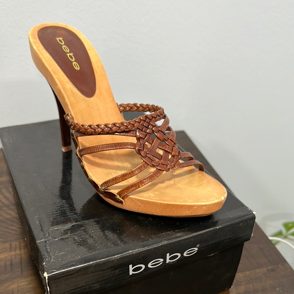 Bebe Women's Brown Braided Platform Heels